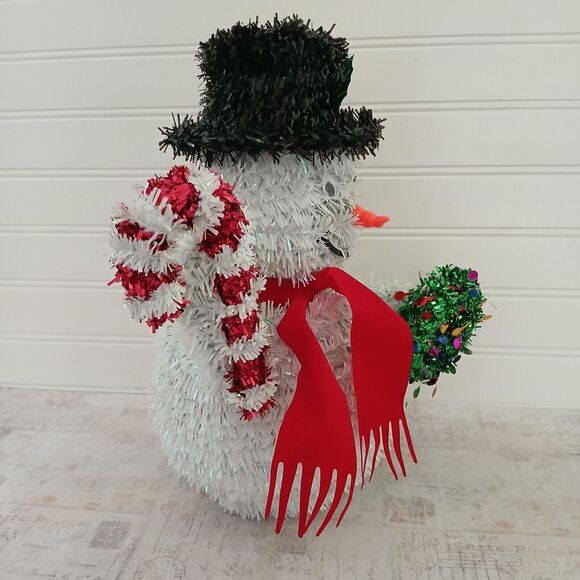 Christmas Tinsel Snowman 12" Candy Cane Wreath Christmas Decoration - Picture 4 of 9